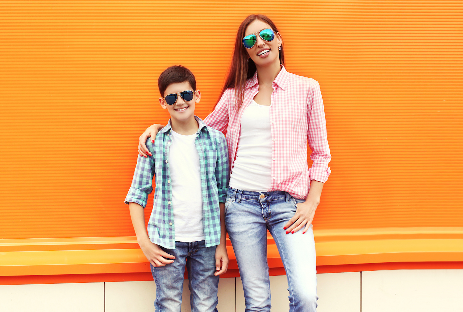 smiling mother and son