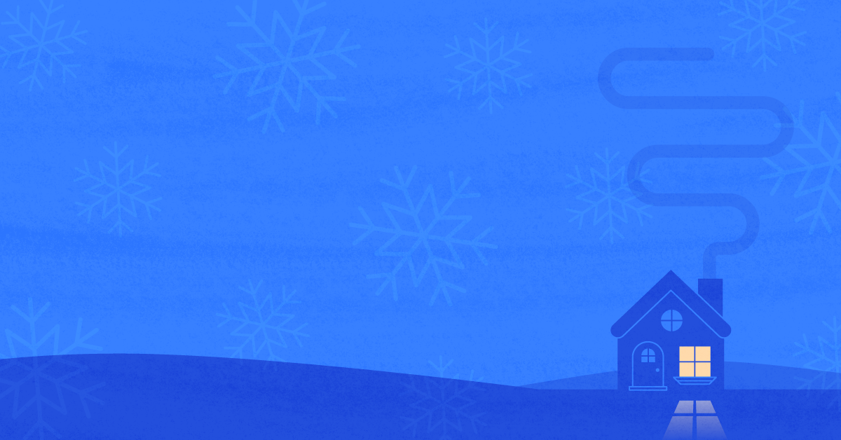 Holiday Blues A blue outdoor landscape with a small house in the right corner