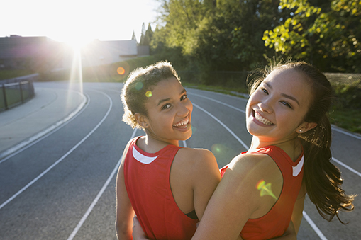 teenage girls jogging