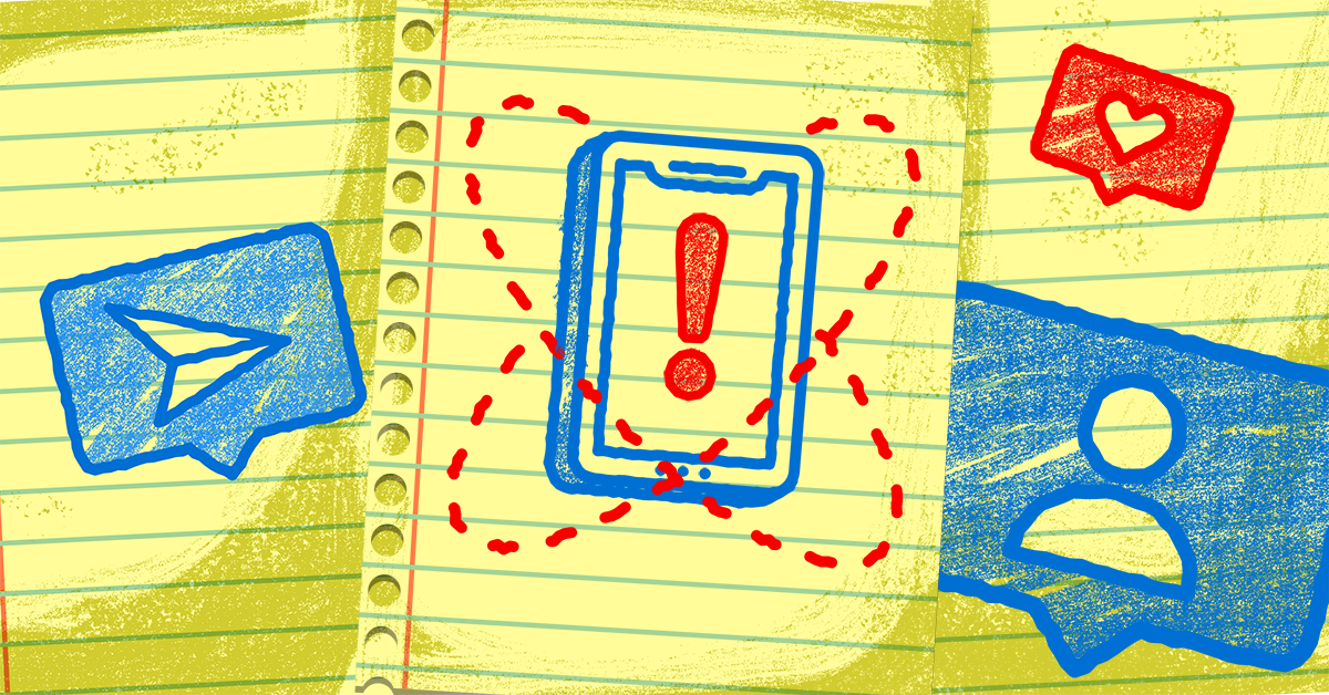 Teaching Internet Safety Red and blue crayons on top of sheets of notebook paper