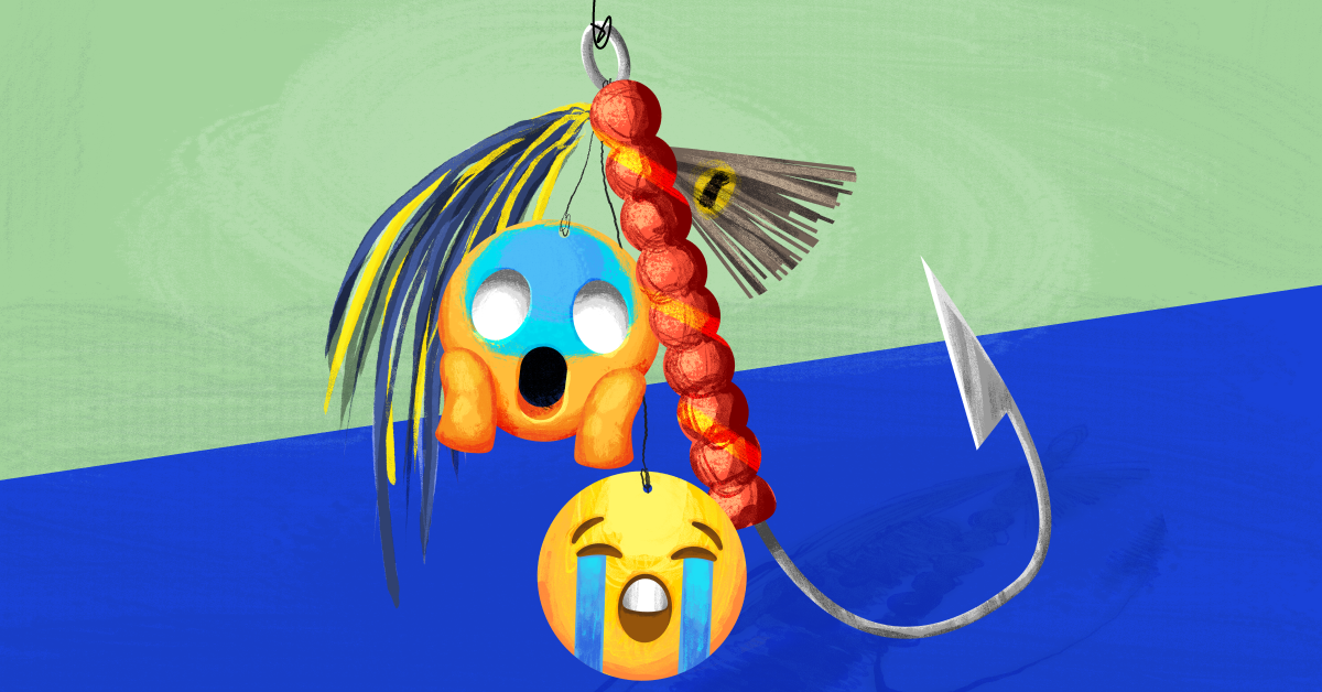 What Is Sadfishing Two emojis dangle from a fishing hook
