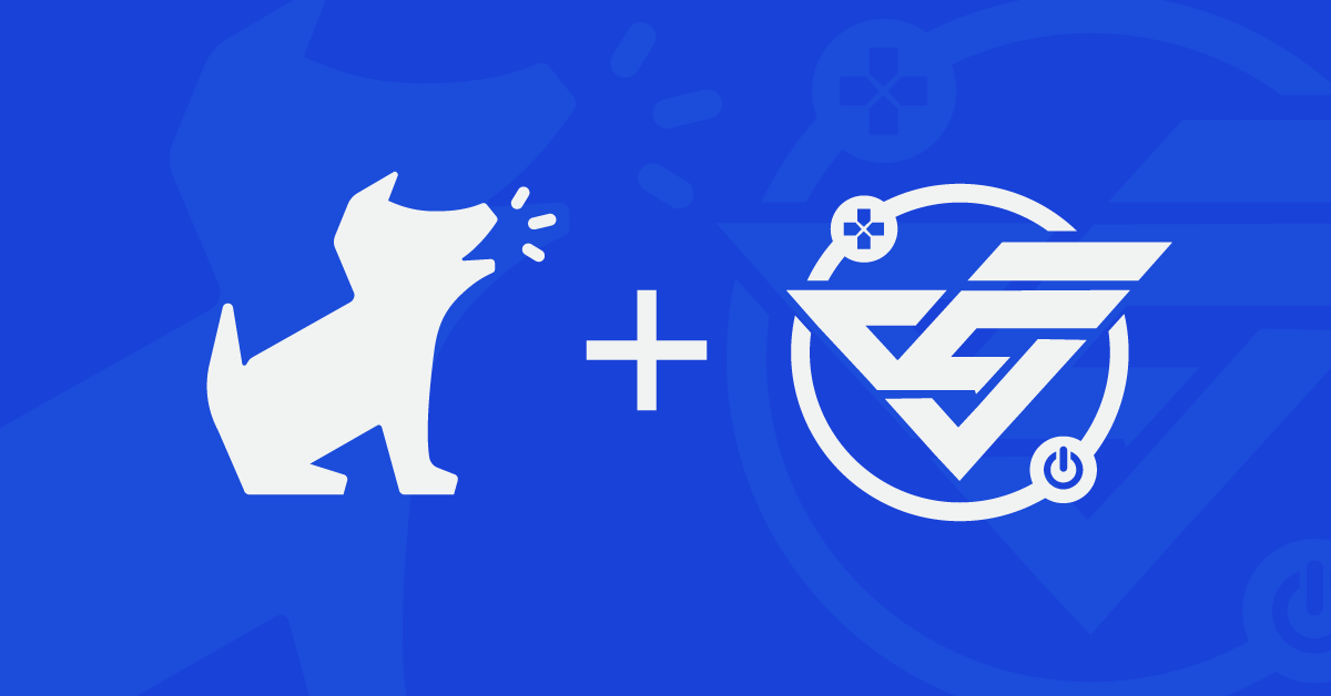 Varsity Esports The Bark logo and the Varsity Esports logo on a blue background