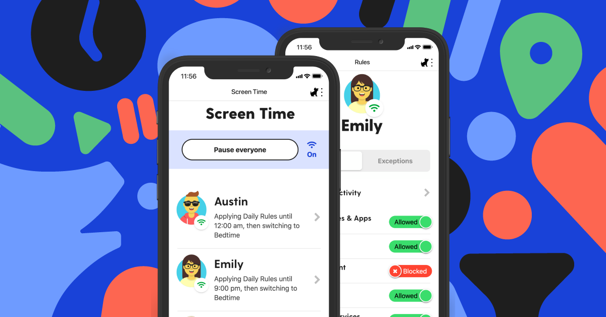 Bark Jr Launch A multicolored patterned background with two iPhone screens