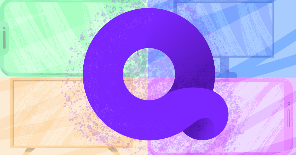 Quibi The Quibi logo against a green, blue, orange, and pink background