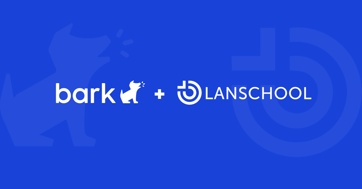 Lenovo LanSchool The Bark and Lenovo LanSchool logos on a blue background