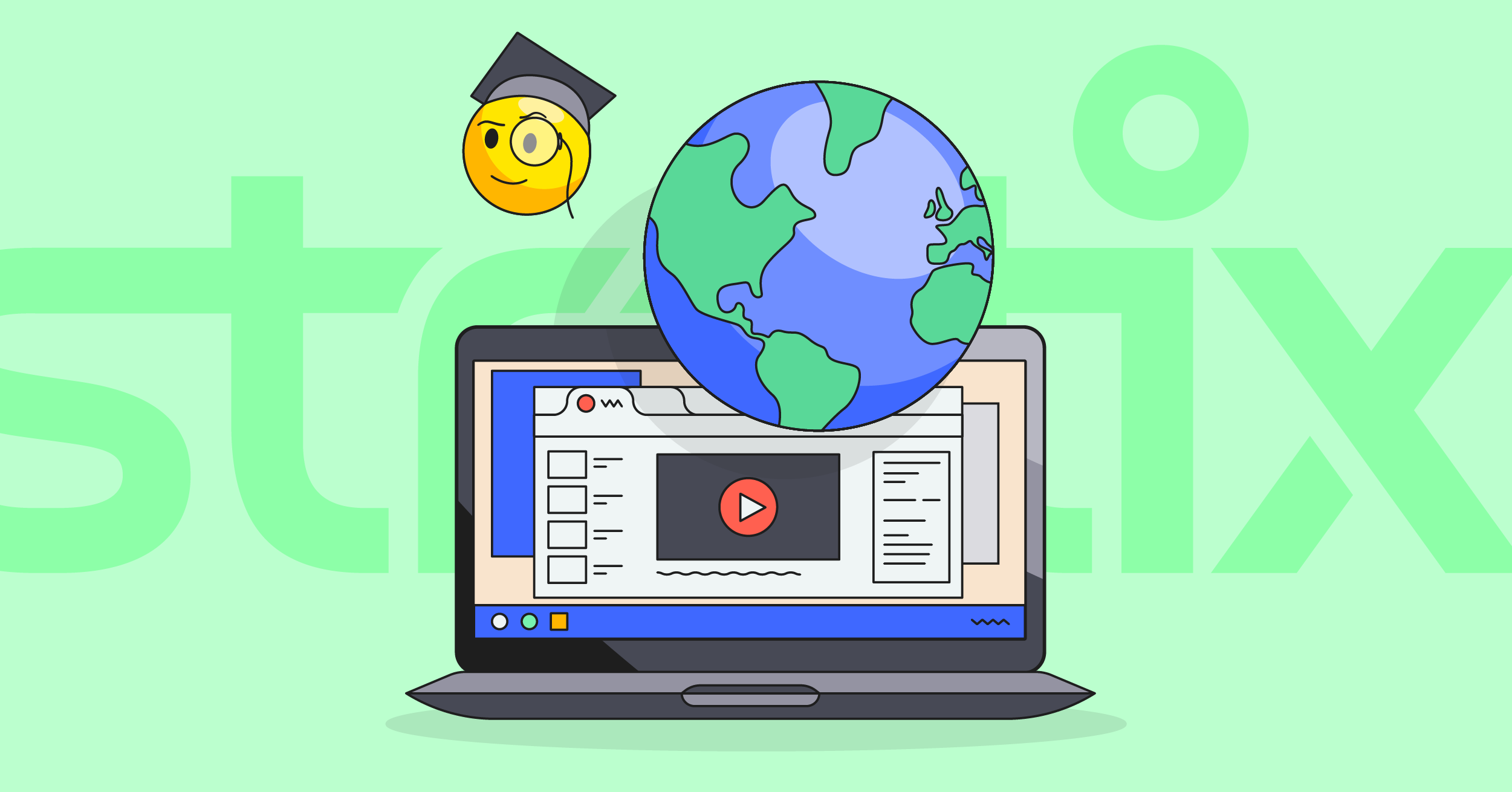 Distance Learning A student's laptop in front of the Stratix logo
