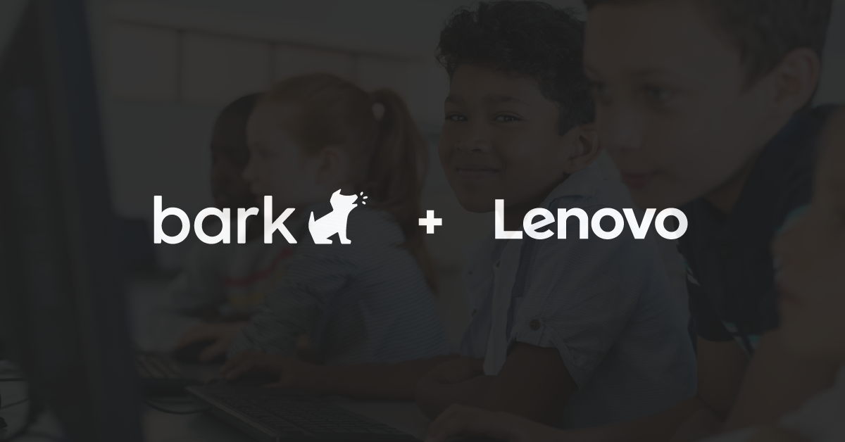 Students Online The Bark and Lenovo logos on a black background