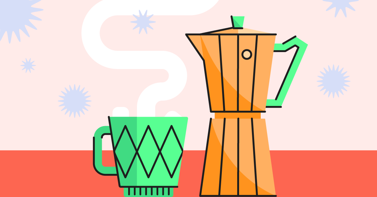 Family Traditions A coffee mug and a carafe against a light pink background