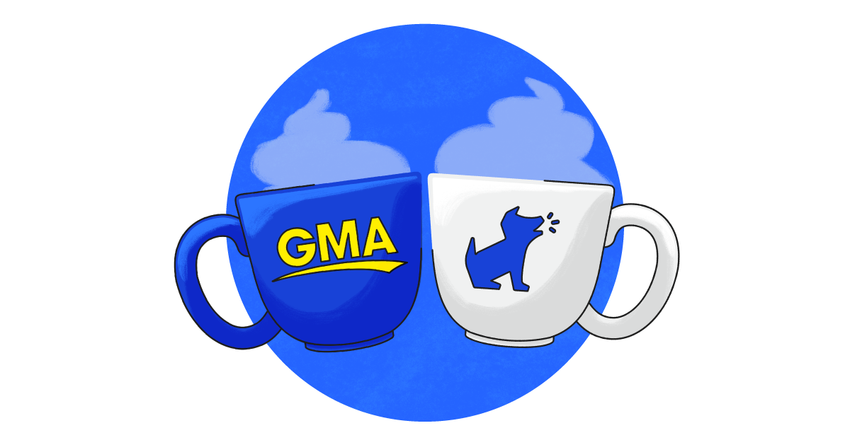 Bark is on Good Morning America Two mugs — one with the GMA logo and one with the Bark logo