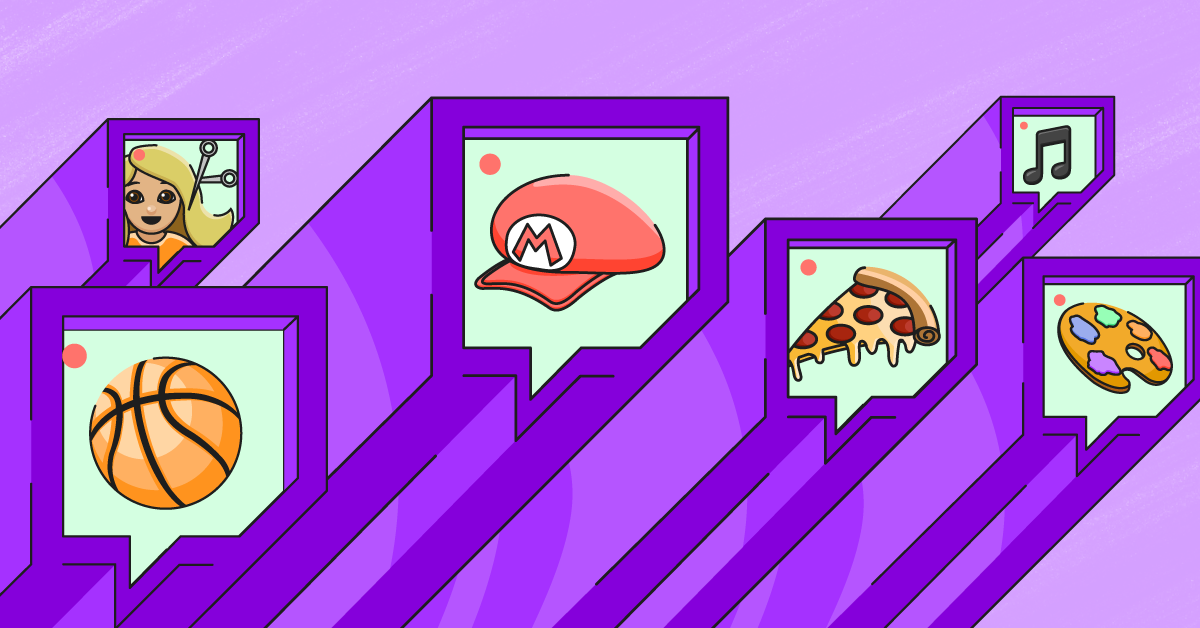 Video Game Streaming Various Twitch boxes on a purple background