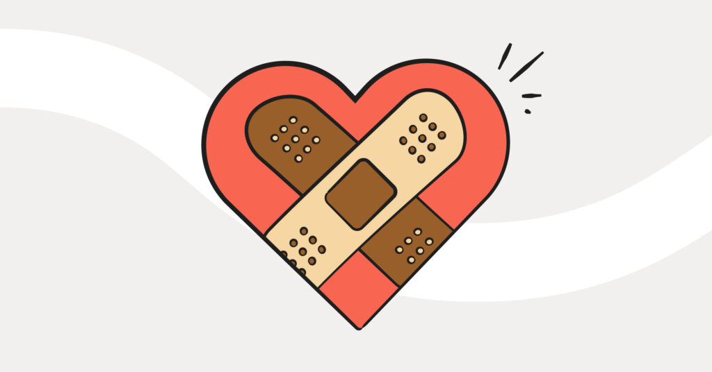 illustration of heart with band-aids on it.
