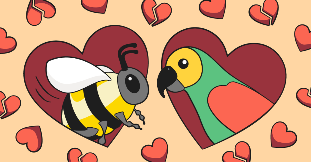 Age-appropriate sexual curiosity image with bird and bee