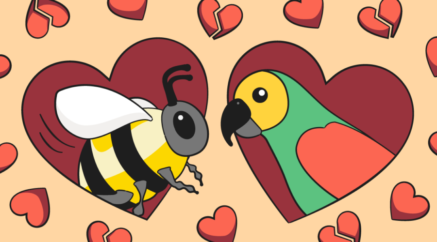 Age-appropriate sexual curiosity image with bird and bee