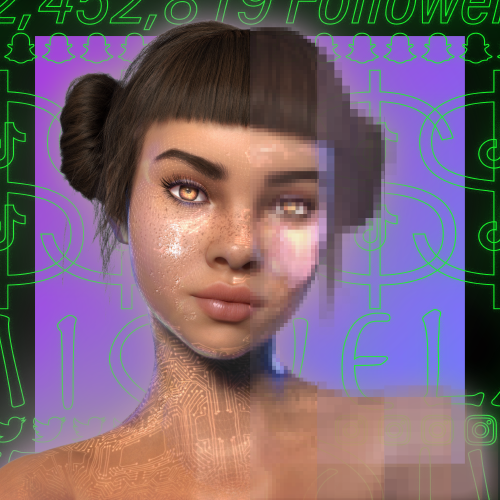 computer-generated girl on a purple background