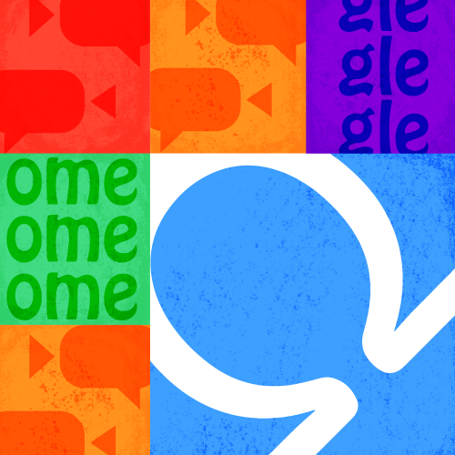 A multicolored collage of the Omegle logo, the word "Omegle," and more.