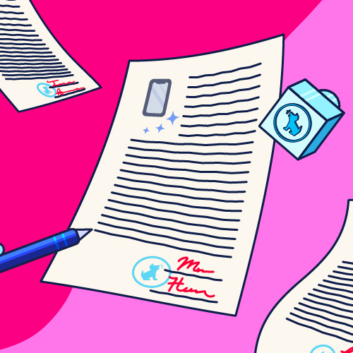 Contract with pen and stamp