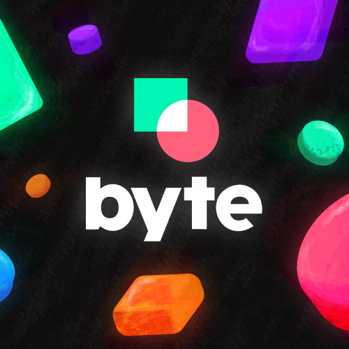 The Byte app logo with colorful shapes around it