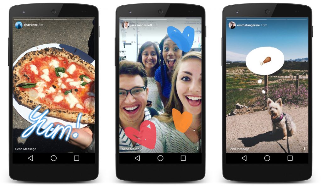 3 smartphones showing different Instagram stories