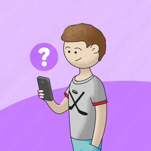 A kid spending screen time on a purple background