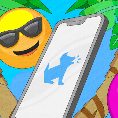 Summer emojis, a beach ball, and a palm tree