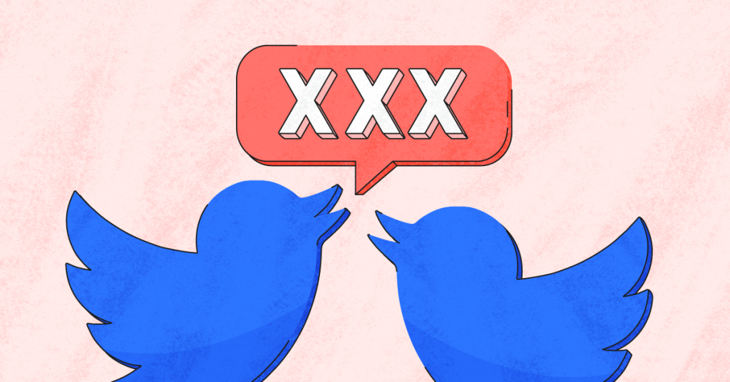 Twitter porn image featuring two birds with XXX speech bubble
