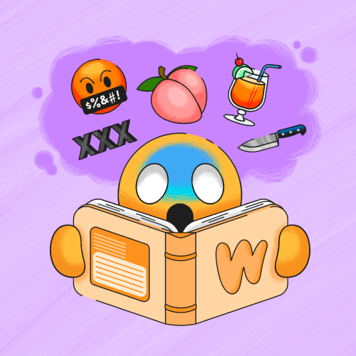 An emoji person reading an orange book with ominous emojis above their head