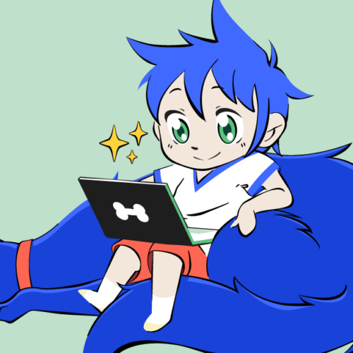 What is anime header image — Illustrated girl on blue dog