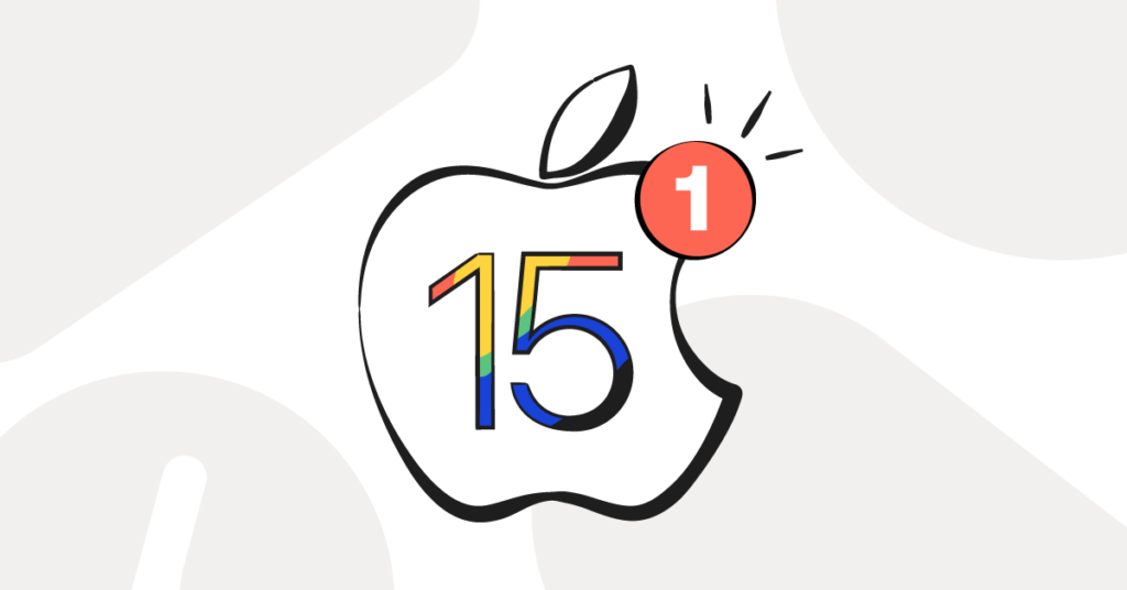 iOS 15 depicted by the Apple logo with a multicolored 15 in it