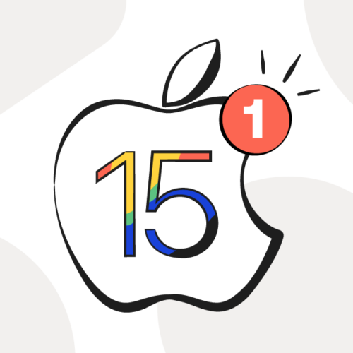 iOS 15 portrayed by the Apple logo with a multicolored 15 inside it