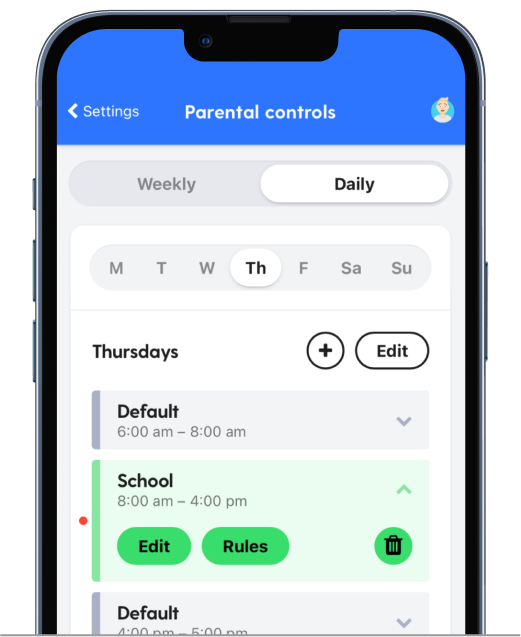 An image of the Bark parental controls screen time scheduling page.