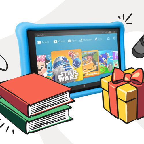Gifts for teens header image with books, a tablet, and video game controllers