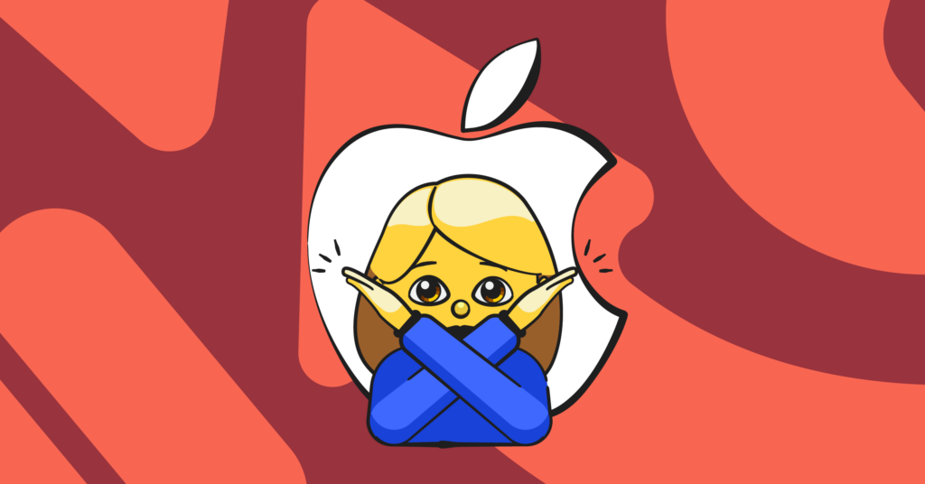 Emoji of woman with arms crossed over Apple logo — How to block a website on iPhone