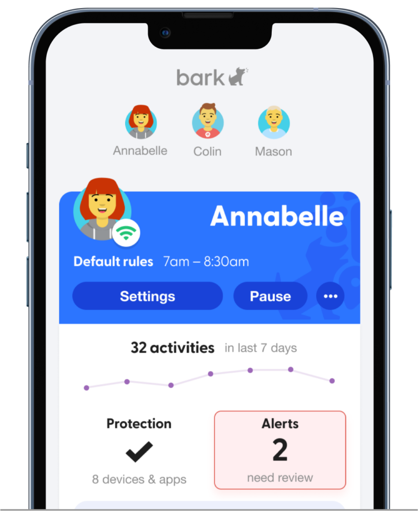 bark's parental control app dashboard