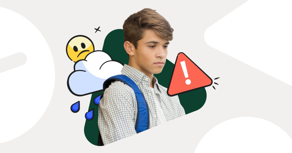 Types of depression in kids header image with boy and emojis