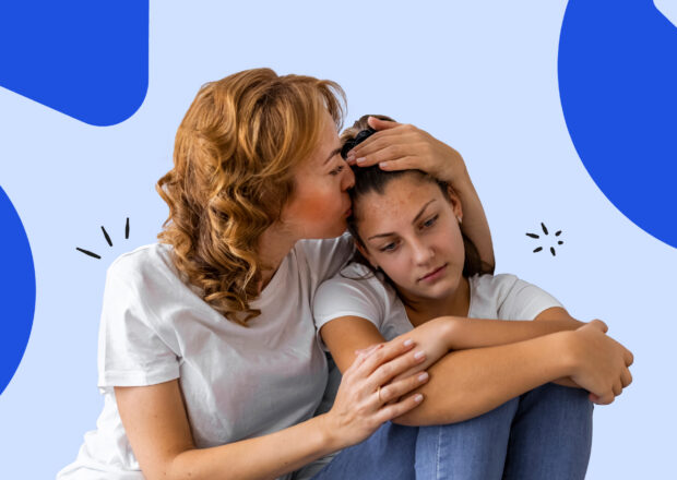 Teen mental health — mom and daughter hugging