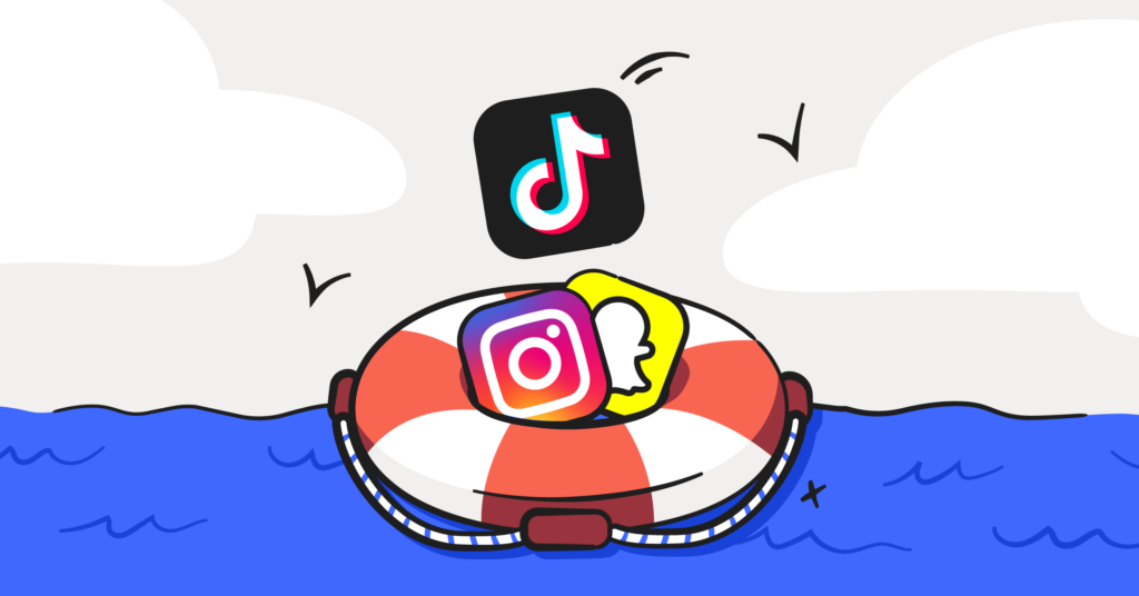 kids and social media header image: life buoy with icons