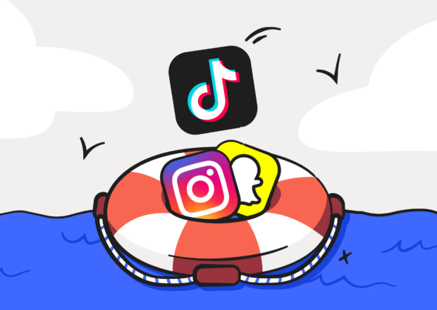 kids and social media header image: life buoy with icons