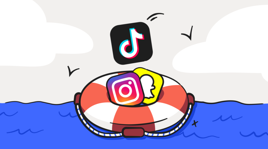 kids and social media header image: life buoy with icons