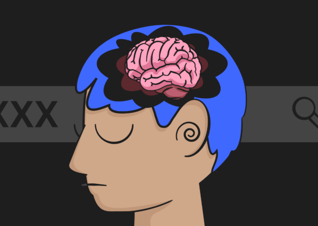 cartoon kid with illustrated brain, looking sad