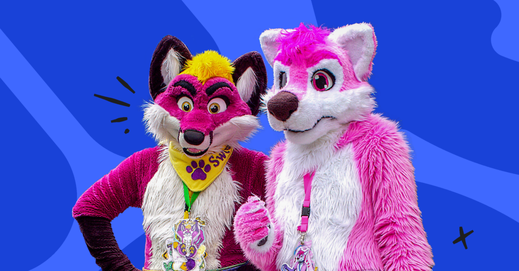 "What is a furry?"header image with two pink furry creatures