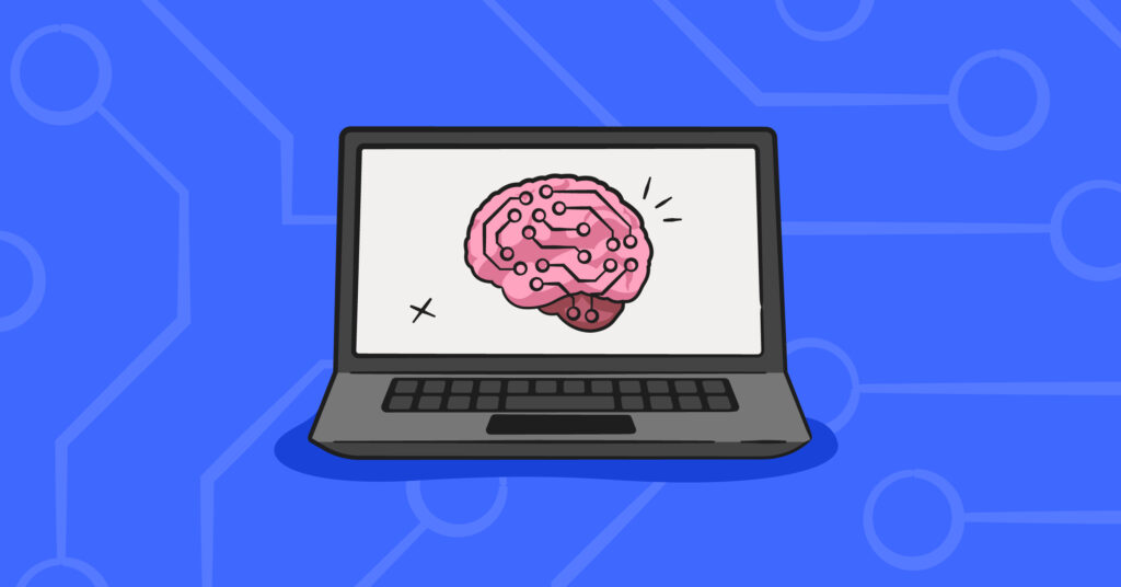 laptop with cartoon brain on it