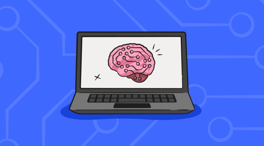 laptop with cartoon brain on it