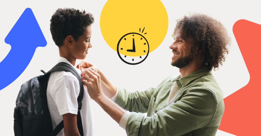 father and son, son getting ready for school