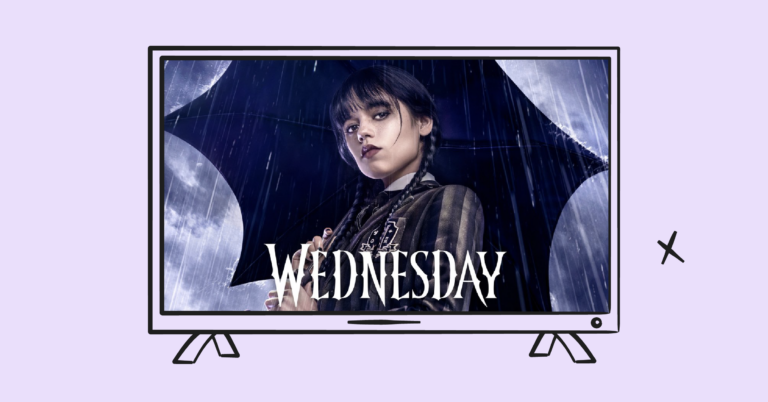 Wednesday tv poster in an illustrated tv