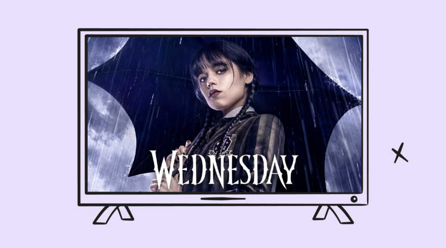 Wednesday tv poster in an illustrated tv