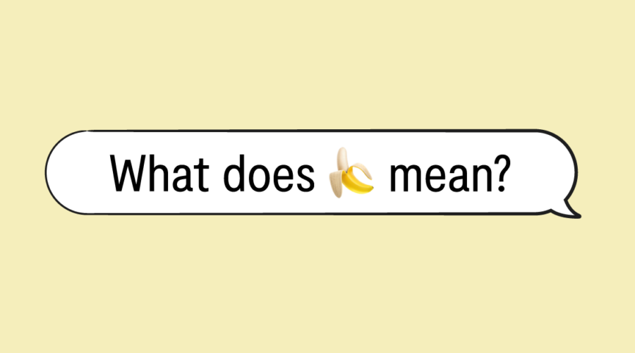 "what does 🍌 mean" in speech bubble and yellow background