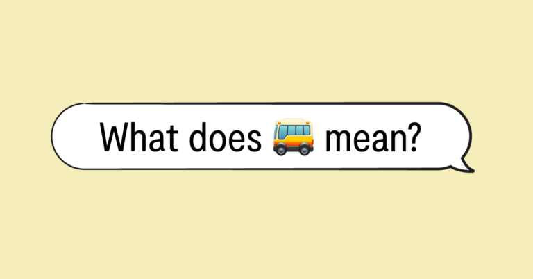 "what does 🚌 mean" in speech bubble and yellow background
