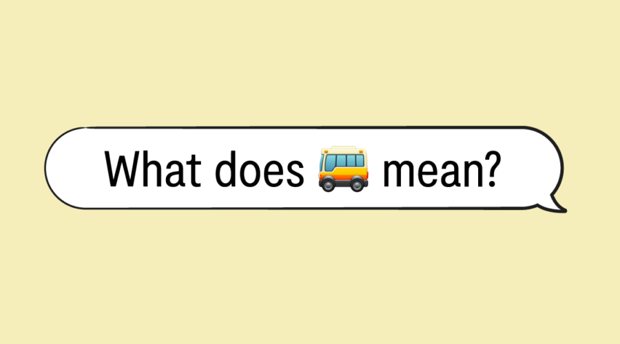 "what does 🚌 mean" in speech bubble and yellow background