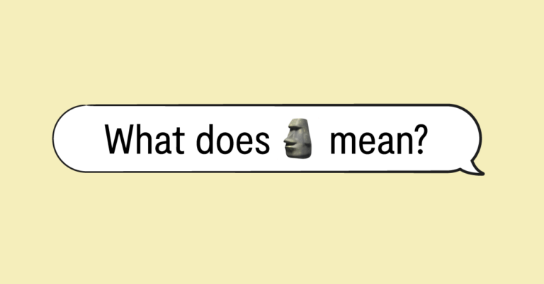 "what does🗿 mean" in speech bubble and yellow background