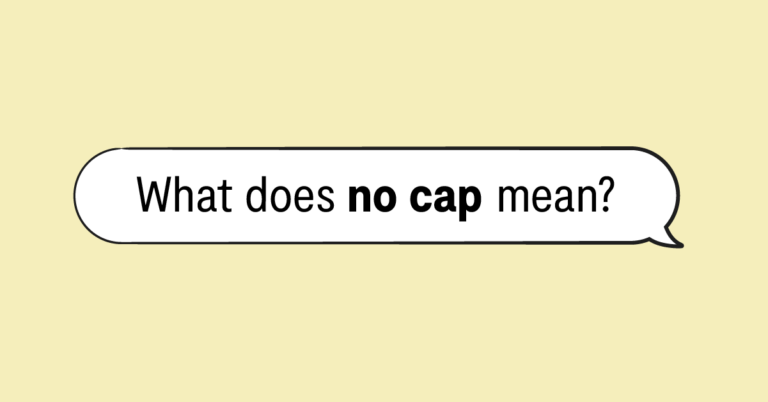 "what does no cap mean" in speech bubble and yellow background